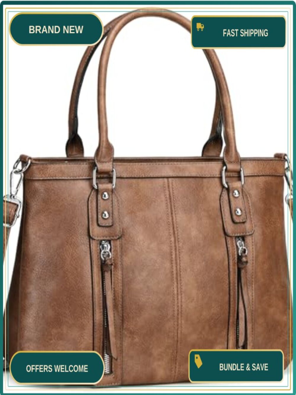 Vegan Leather Hobo Bag Large Crossbody Purse Multi Pocket Tote